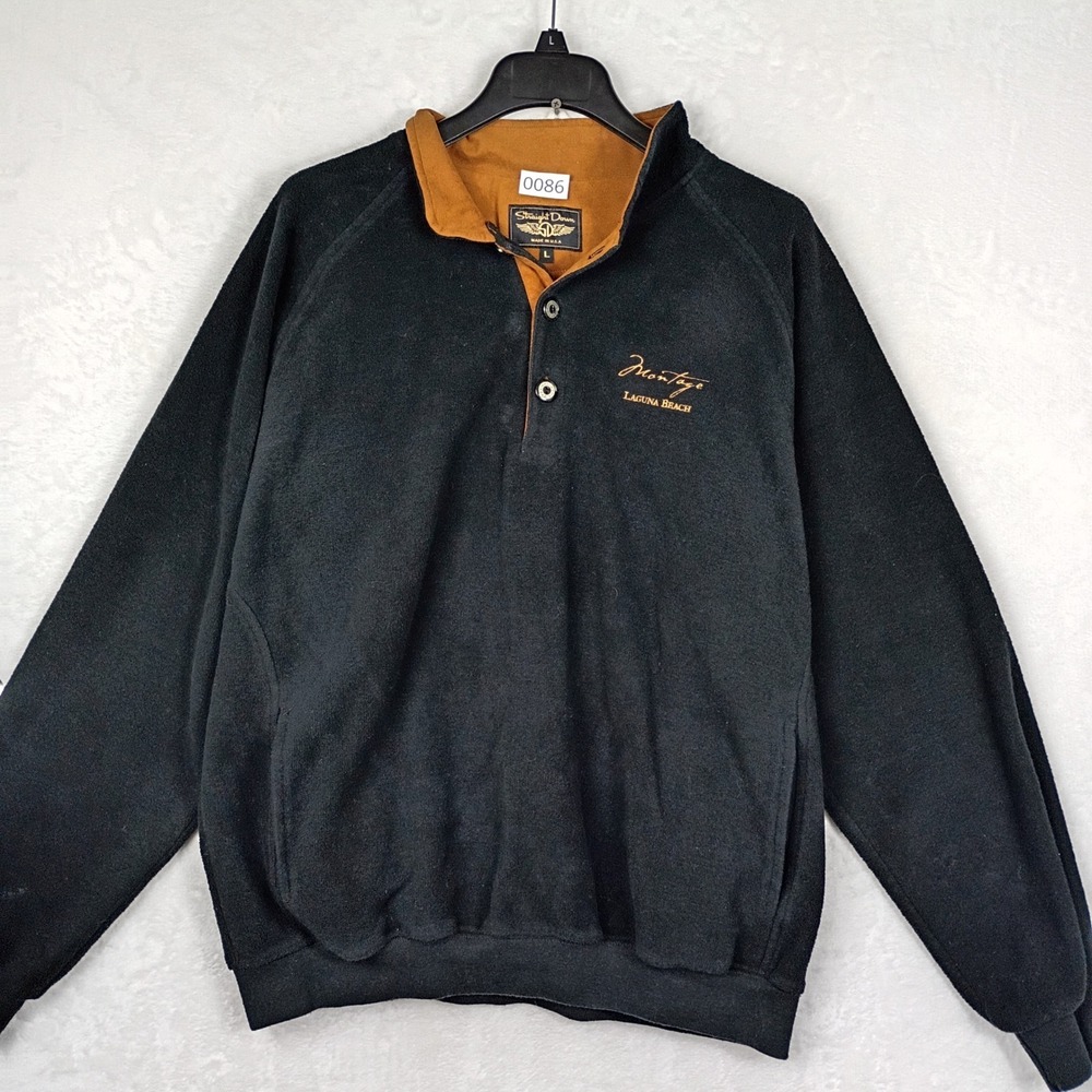 Straight Down Mens Large Black Fleece Quarter Zip Golf Montage Laguna Beach